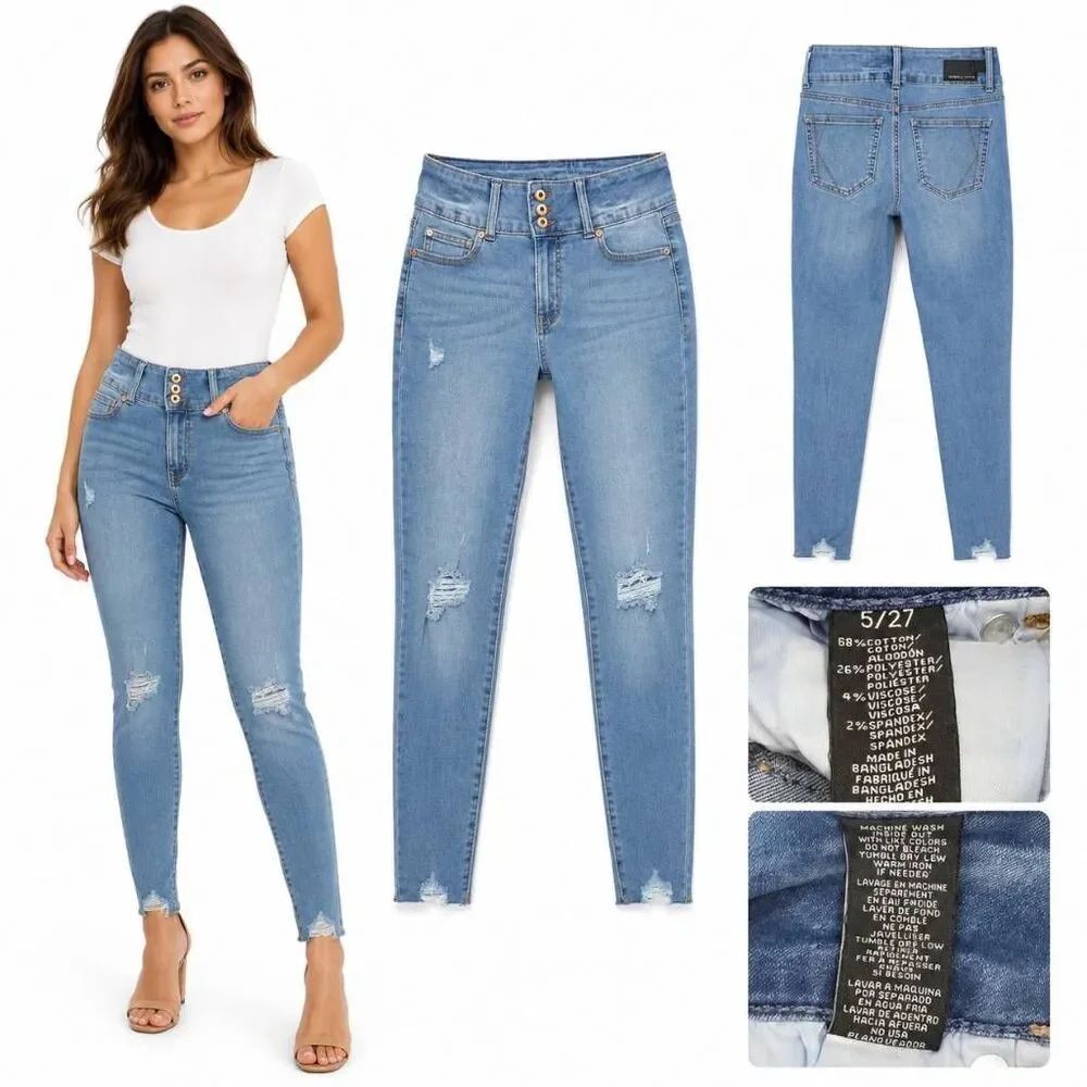 Kendall + Kylie Distressed Skinny Jeans 5/27 Light Wash